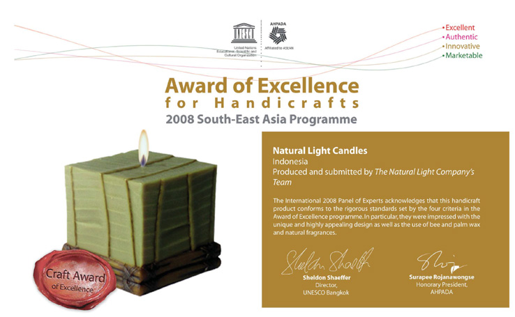 Natural Light Candles Receive the 2008 UNESCO Award of Excellence
